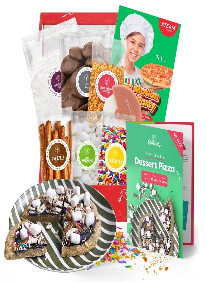 BAKETIVITY No-Bake Dessert Pizza Kids Baking Kit & STEAM Lesson | STEAM Focused Kids Pizza Party Baking Set | No-Bake Recipe with No Oven Required - Image 1